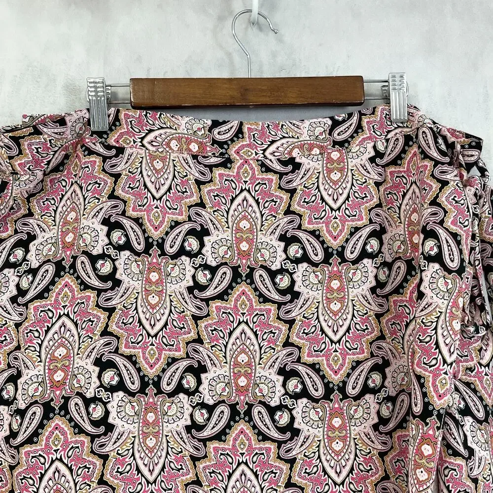 Maurices Womens 18W Wrap Skirt Pink Paisley Coastal Preppy‎ Brunch City Chic